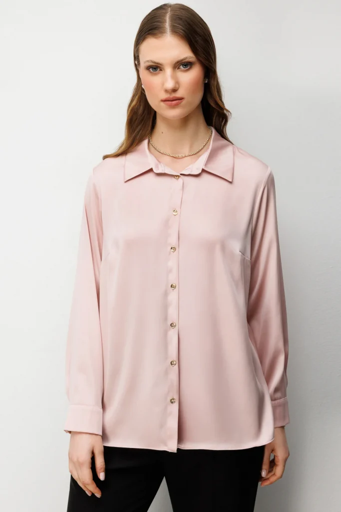 EKOL Klasik Kadın Gömlek 2502 - PUDRA