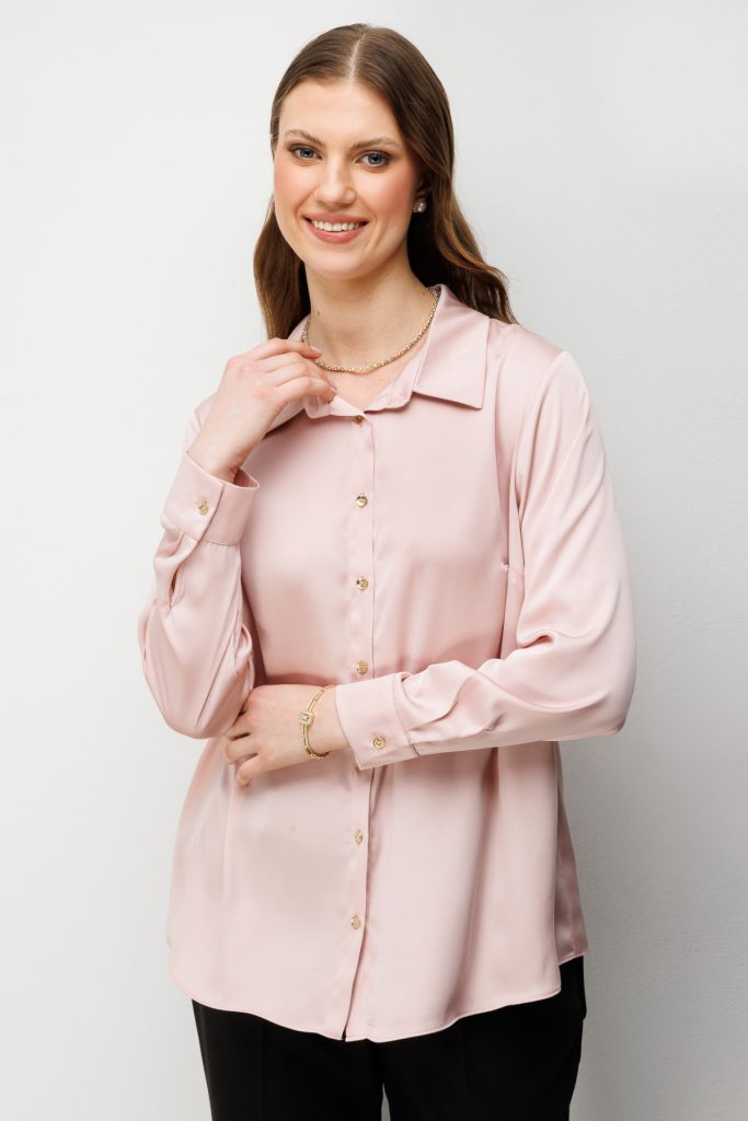 EKOL Klasik Kadın Gömlek 2502 - PUDRA