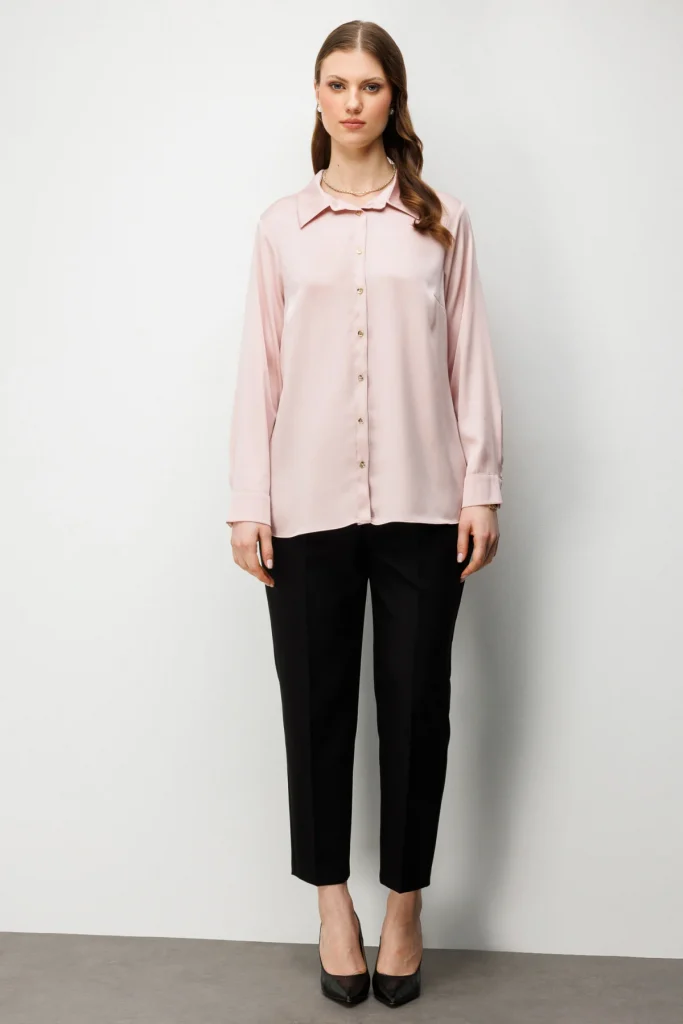 EKOL Klasik Kadın Gömlek 2502 - PUDRA