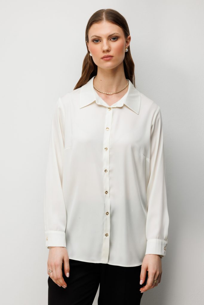 EKOL Klasik Kadın Gömlek 2502 - EKRU