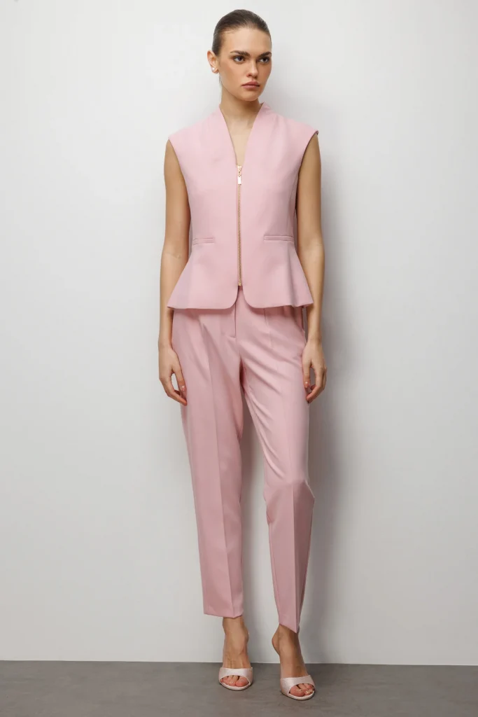 EKOL Düz Kesim Yüksek Bel Pantolon 1012 - pembe