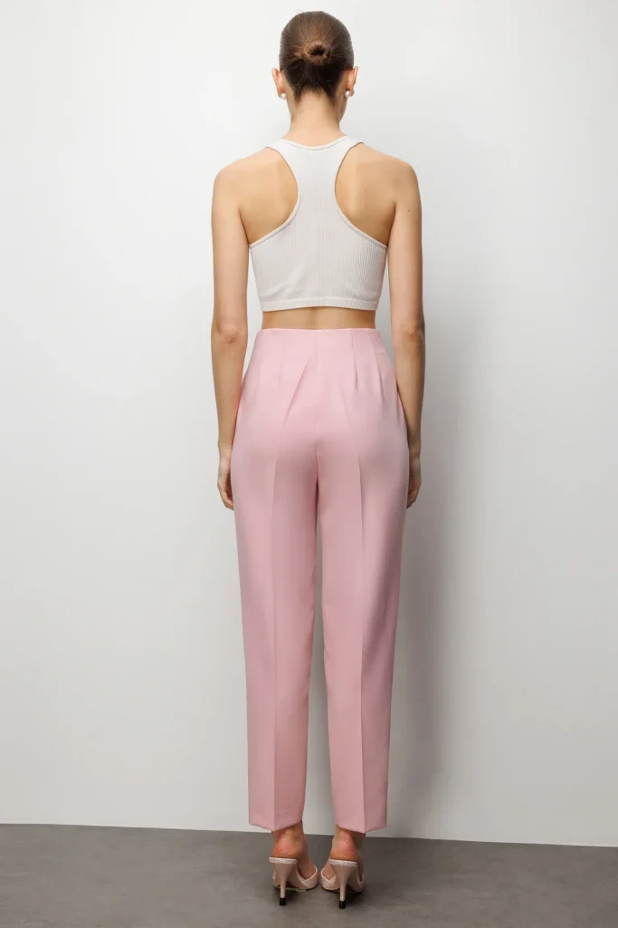 EKOL Düz Kesim Yüksek Bel Pantolon 1012 - pembe