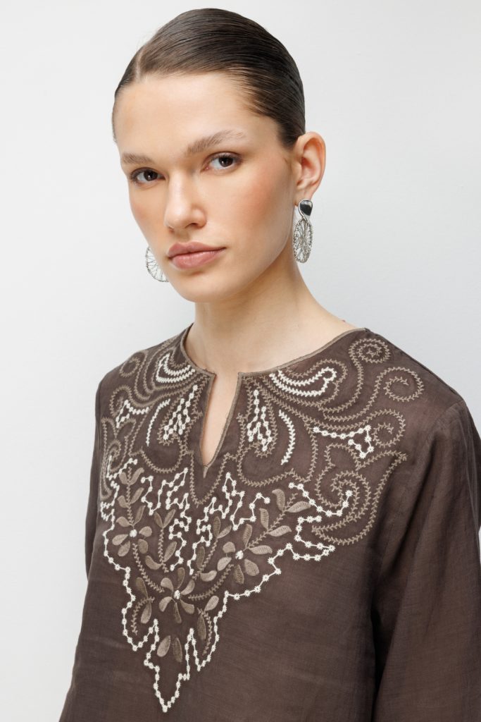 EKOL İşlemeli Kadın Bluz 2846 - kahve