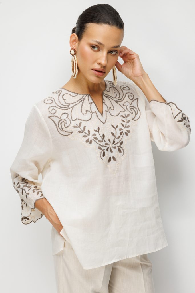 EKOL İşlemeli Kadın Bluz 2846 - EKRU