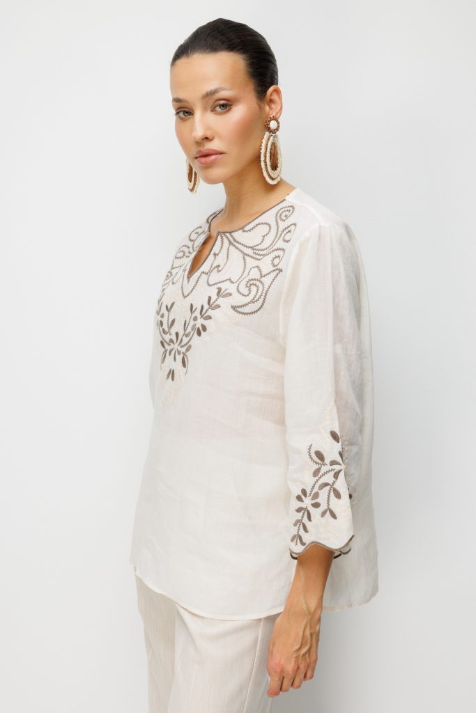 EKOL İşlemeli Kadın Bluz 2846 - EKRU