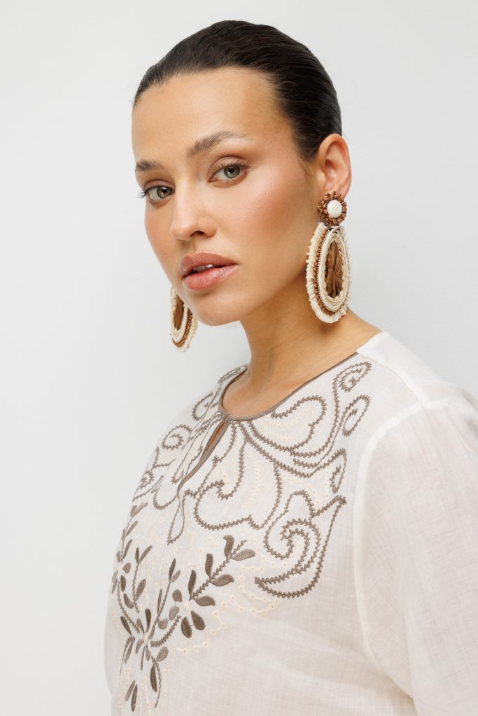 EKOL İşlemeli Kadın Bluz 2846 - EKRU