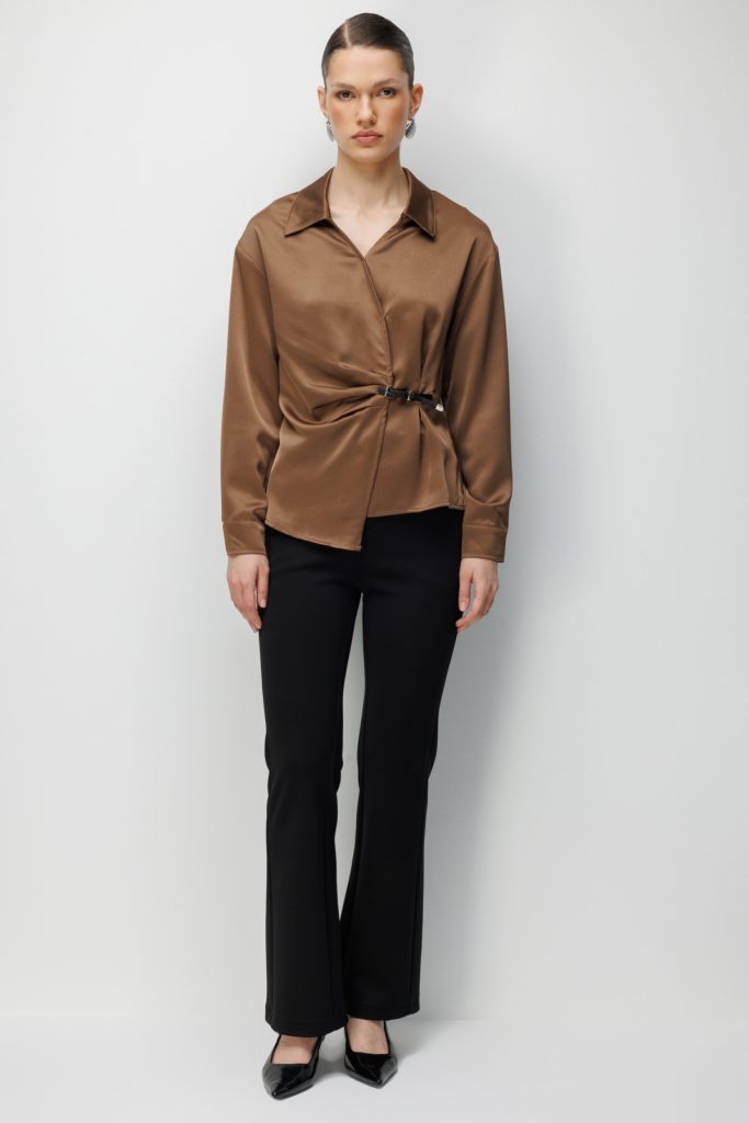 EKOL Beli Kemer Detaylı Bluz 2868 - kahve