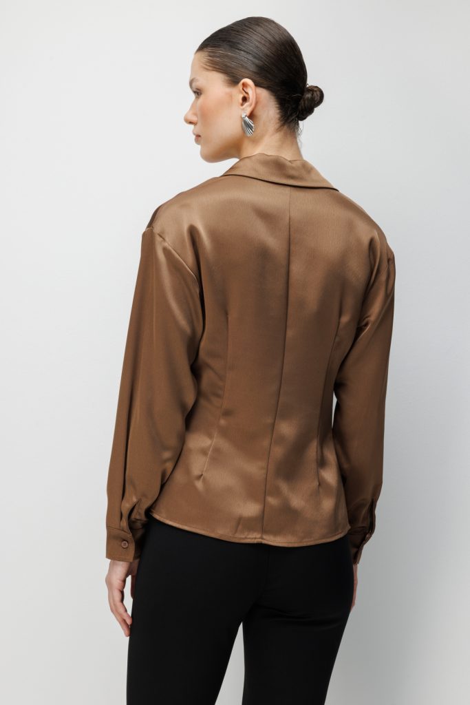 EKOL Beli Kemer Detaylı Bluz 2868 - kahve