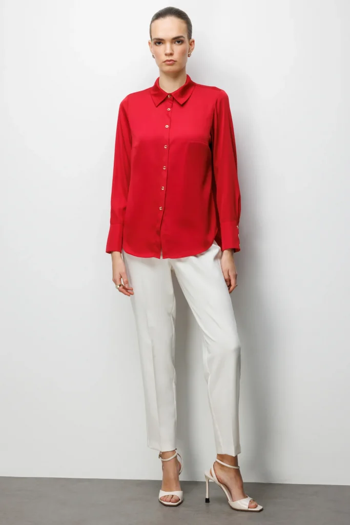 EKOL Pens Detaylı Polo Yaka Gömlek 2002 - KIRMIZI