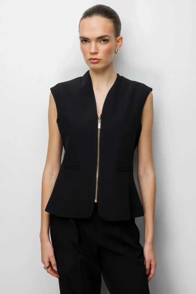 EKOL V Yaka Dikiş Detaylı Yelek  1010 - Siyah