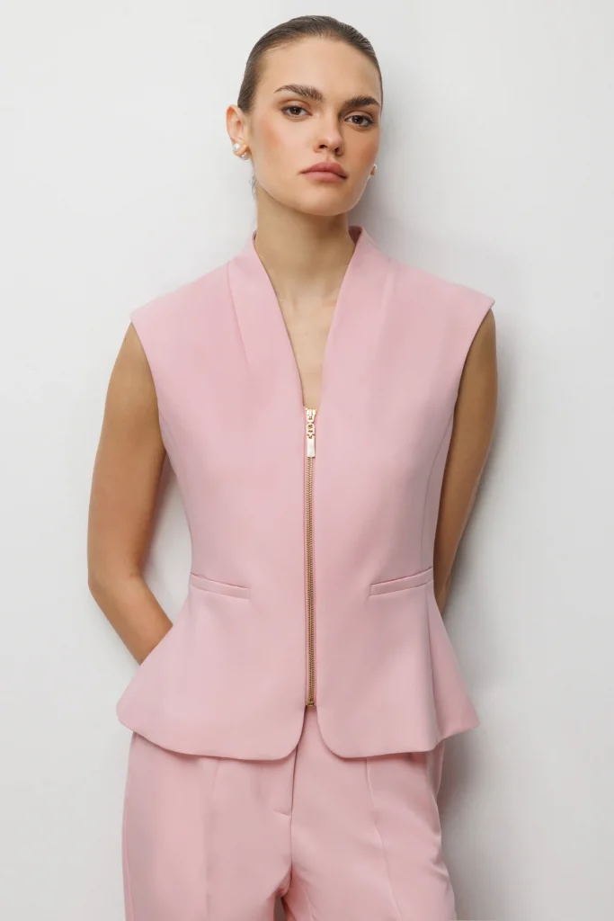 EKOL V Yaka Dikiş Detaylı Yelek  1010 - pembe