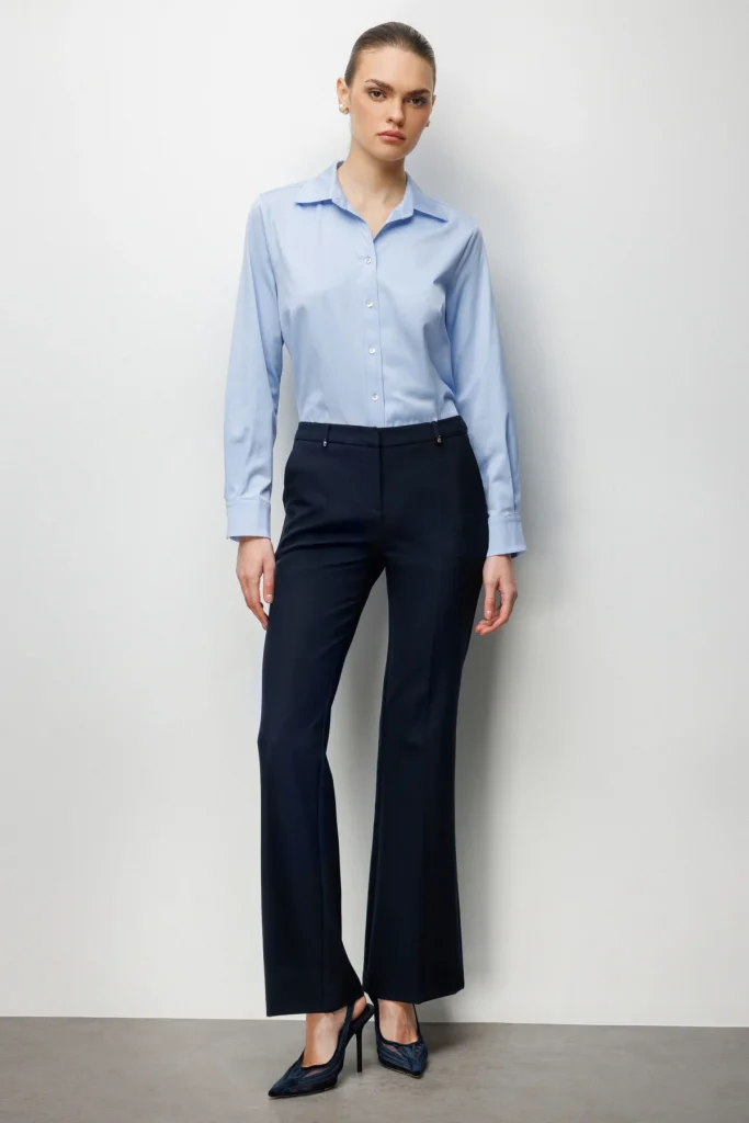 EKOL Yüksek Bel İspanyol Paça Pantolon 4004 - Lacivert