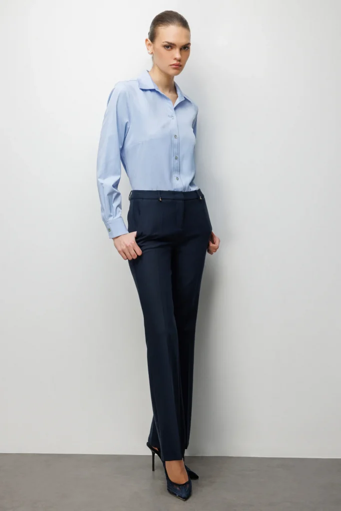 EKOL Yüksek Bel İspanyol Paça Pantolon 4004 - Lacivert