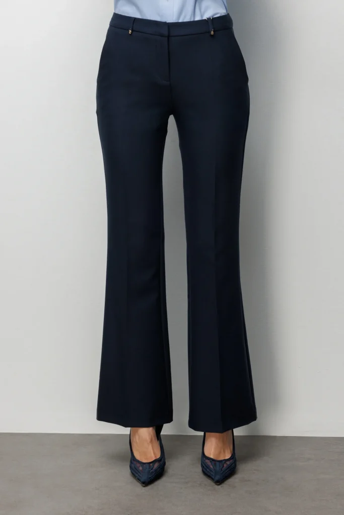 EKOL Yüksek Bel İspanyol Paça Pantolon 4004 - Lacivert