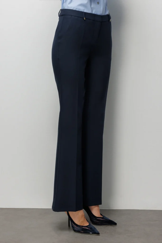 EKOL Yüksek Bel İspanyol Paça Pantolon 4004 - Lacivert