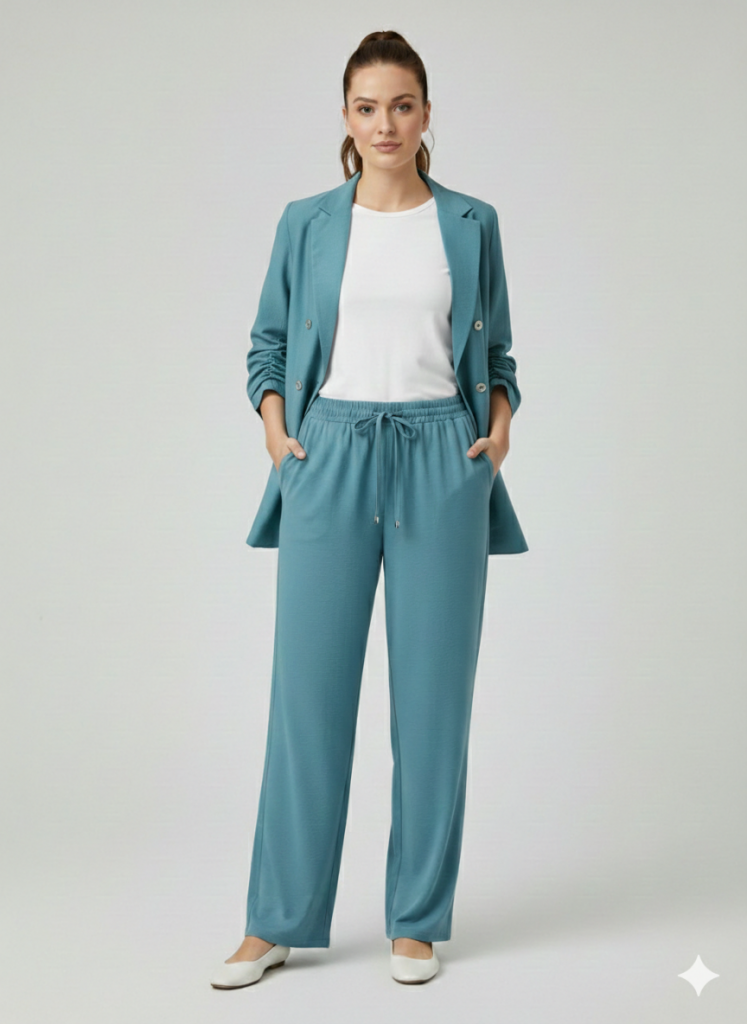 EKOL Kolları Büzgülü Süs Düğmeli Ceket 1202 - MAVİ