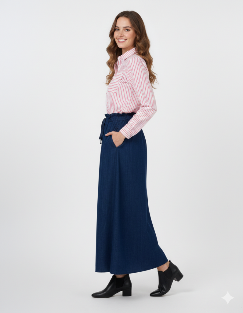 KAYRA Bel Lastikli Denim Etek 12005