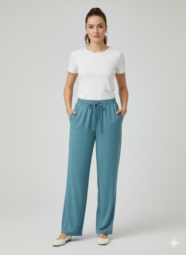 EKOL Beli Lastikli Bol Paça Pantolon 1204 - MAVİ