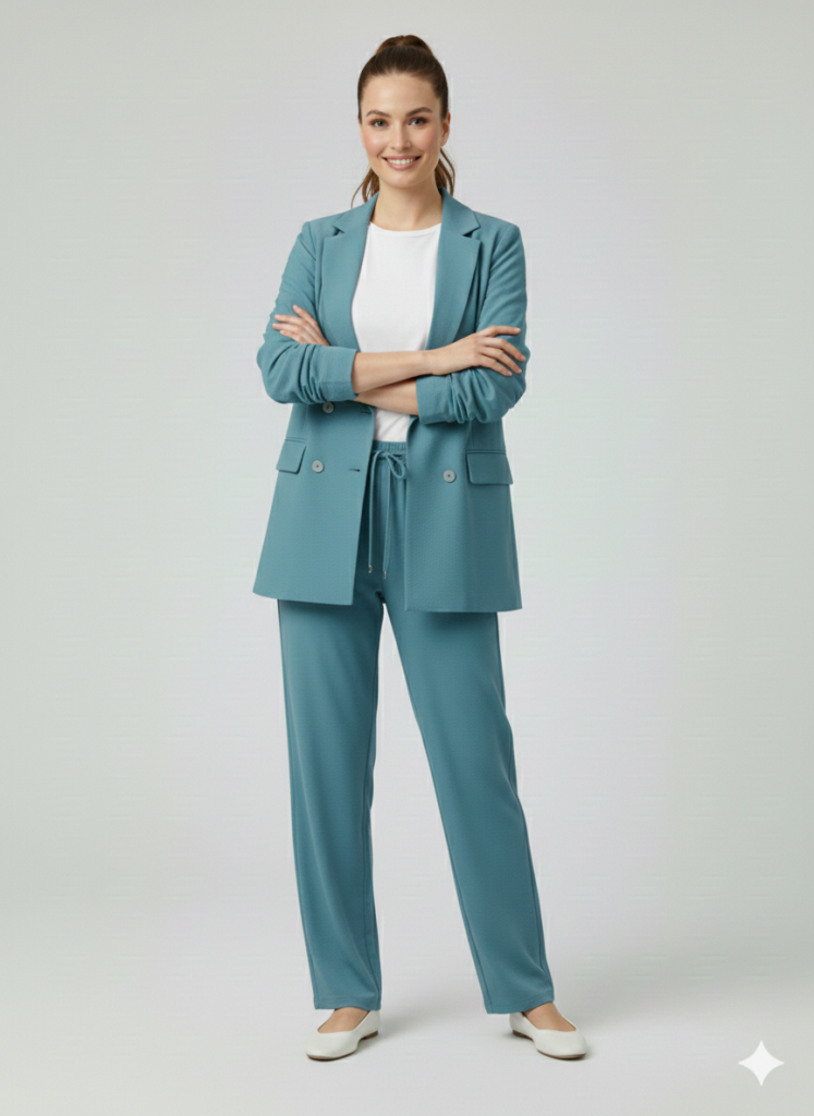 EKOL Kolları Büzgülü Süs Düğmeli Ceket 1202 - MAVİ