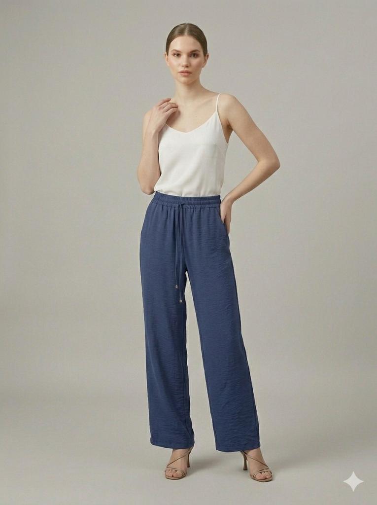 EKOL Beli Lastikli Bol Paça Pantolon 1604 - Lacivert