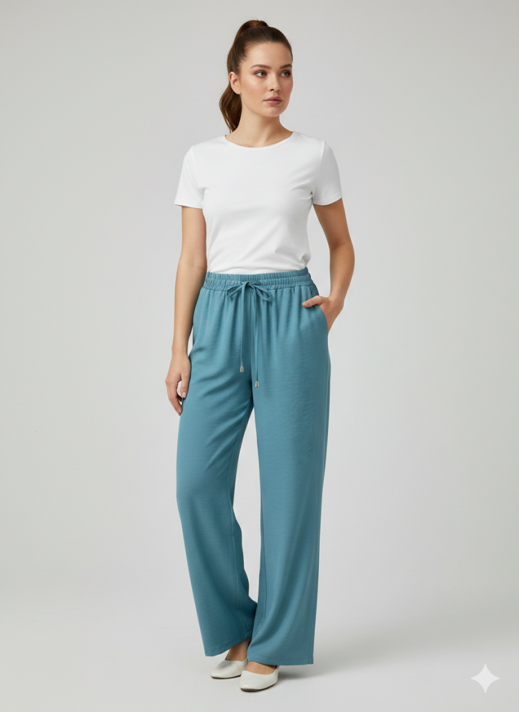 EKOL Beli Lastikli Bol Paça Pantolon 1204 - MAVİ