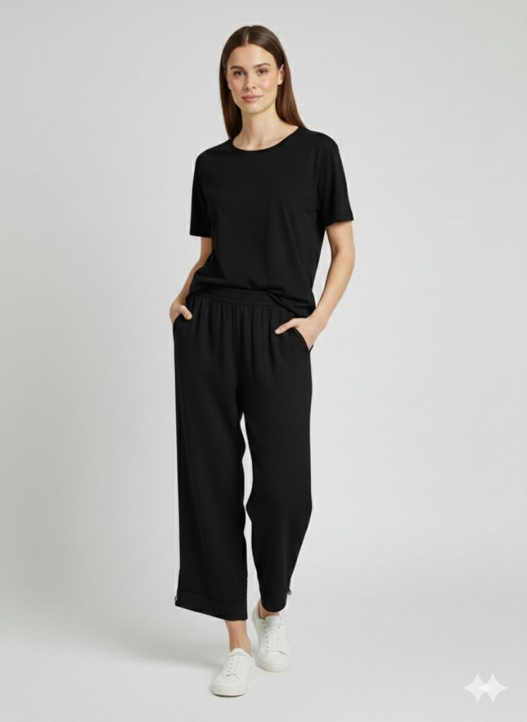 VEDİ Keten Görünümlü Rahat Kesim Pantolon 7413 - Siyah