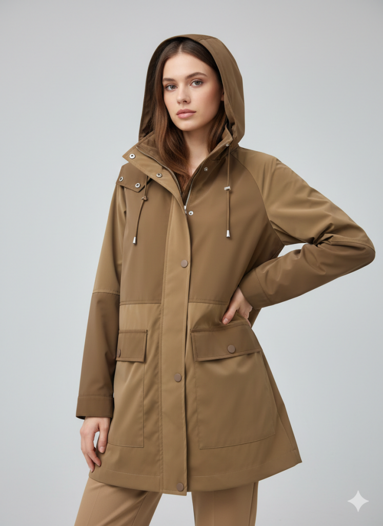 SEDNA Kapşonlu Çıtçıtlı Kısa  Trenç 7612 - camel