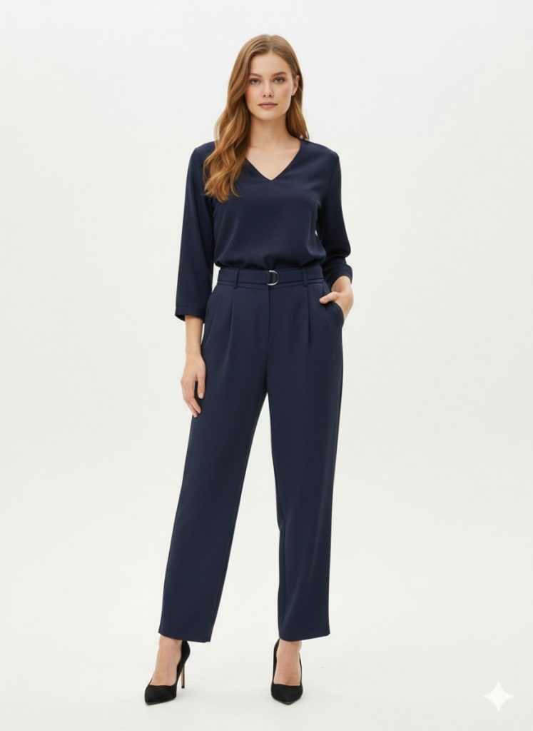 EKOL Kemer Detaylı Pantolon  4128 - Lacivert