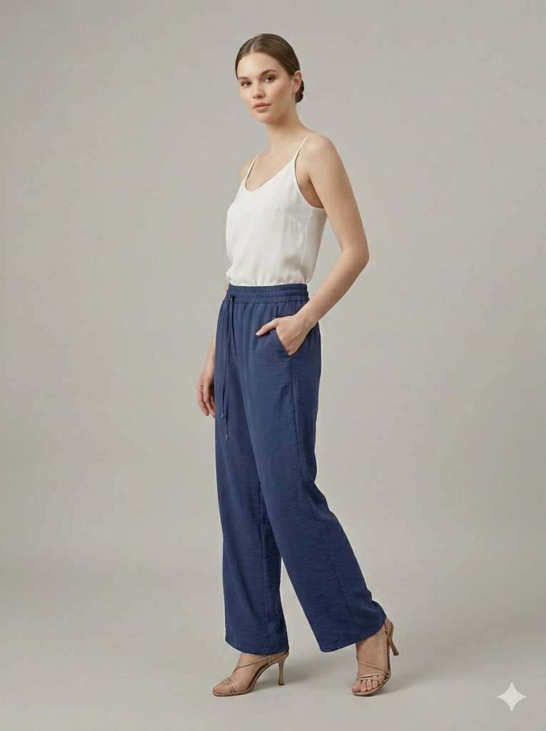 EKOL Beli Lastikli Bol Paça Pantolon 1604 - Lacivert