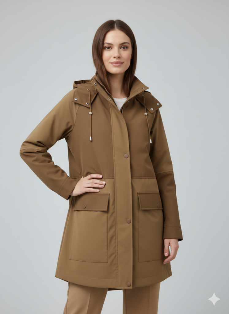 SEDNA Kapşonlu Çıtçıtlı Kısa  Trenç 7612 - camel