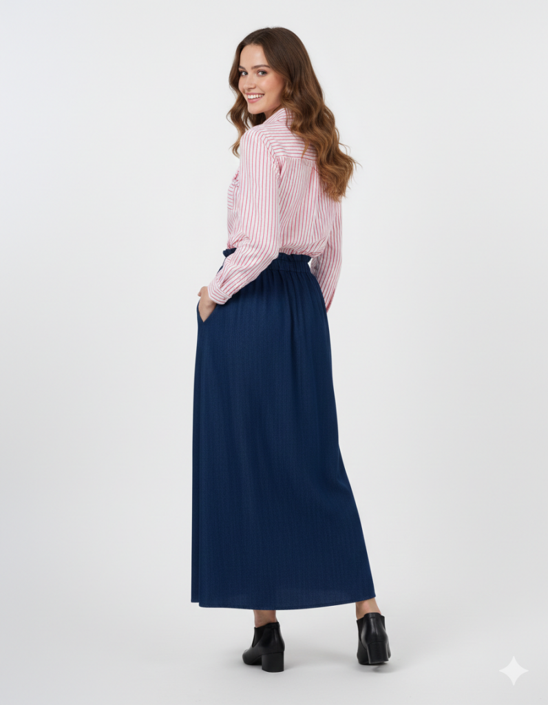 KAYRA Bel Lastikli Denim Etek 12005