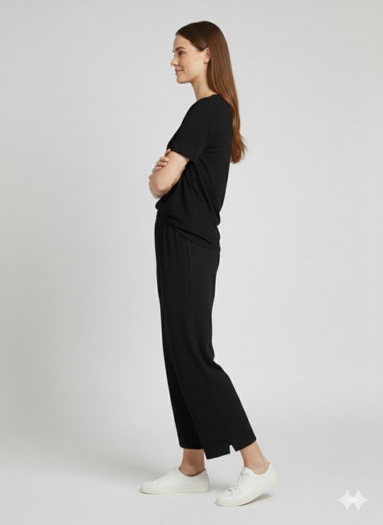 VEDİ Keten Görünümlü Rahat Kesim Pantolon 7413 - Siyah