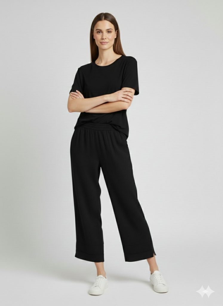 VEDİ Keten Görünümlü Rahat Kesim Pantolon 7413 - Siyah