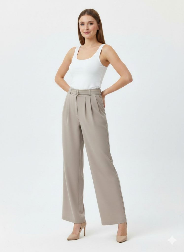 EKOL Kemer Detaylı Pantolon  4128 - KUM