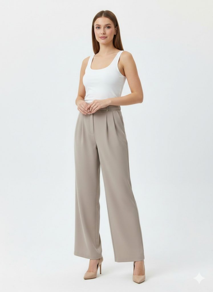 EKOL Kemer Detaylı Pantolon  4128 - KUM