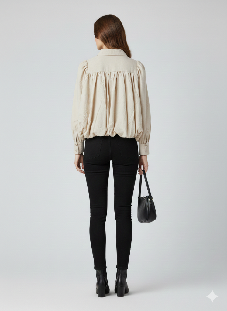 BDK  Balon Kol Büzgülü Kısa Ceket 0050 - BEJ