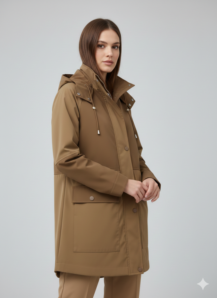 SEDNA Kapşonlu Çıtçıtlı Kısa  Trenç 7612 - camel