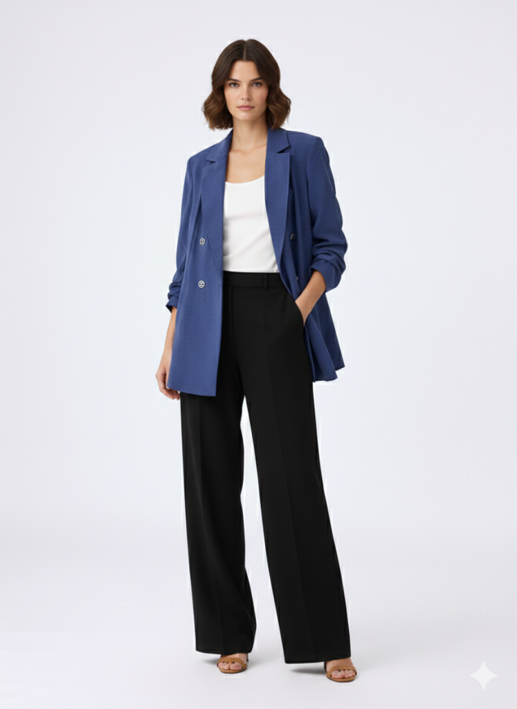 EKOL Kolu Büzgülü Süs Düğmeli Ceket 1602 - Lacivert