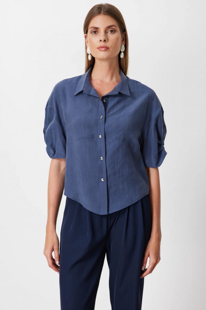 ON TRİKO Kolu Büzgülü Kısa Kollu Gömlek  74319