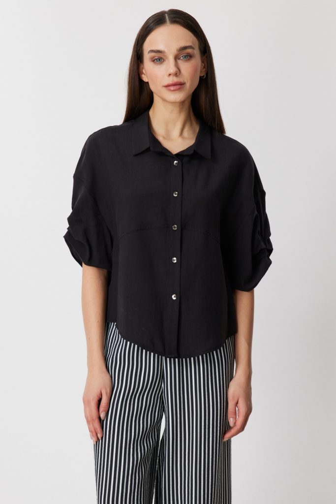 ON TRİKO Kolu Büzgülü Kısa Kollu Gömlek  74319