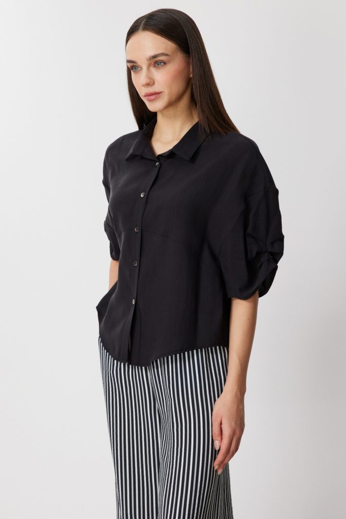 ON TRİKO Kolu Büzgülü Kısa Kollu Gömlek  74319