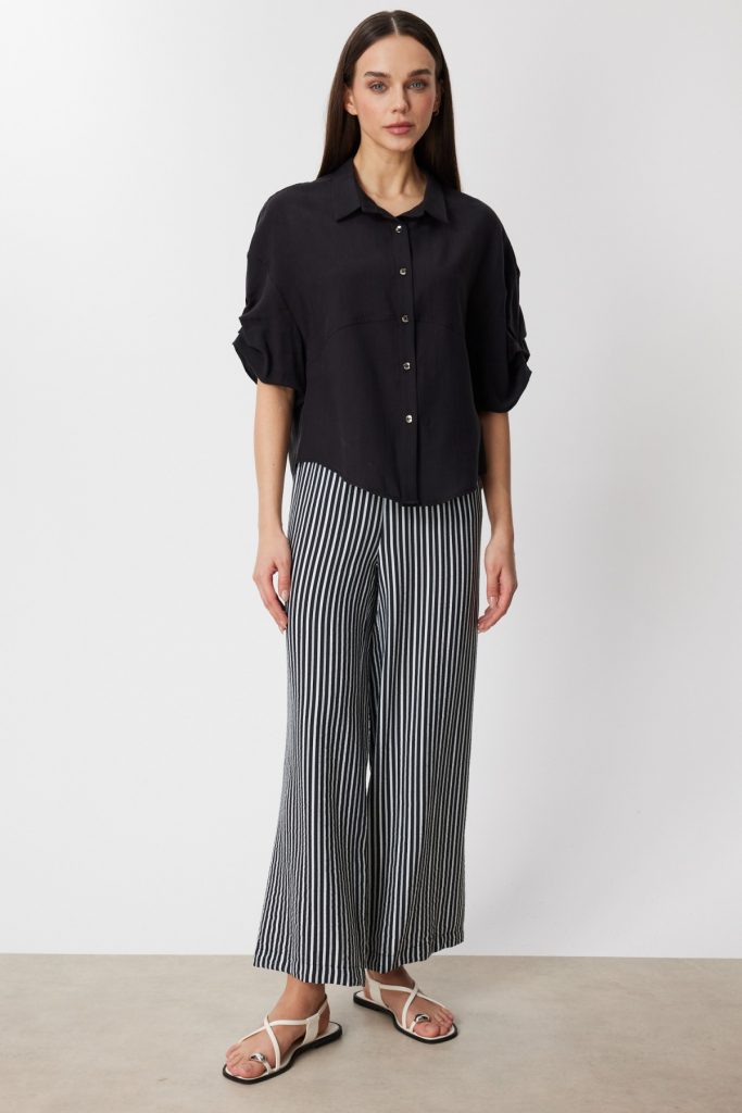 ON TRİKO Kolu Büzgülü Kısa Kollu Gömlek  74319