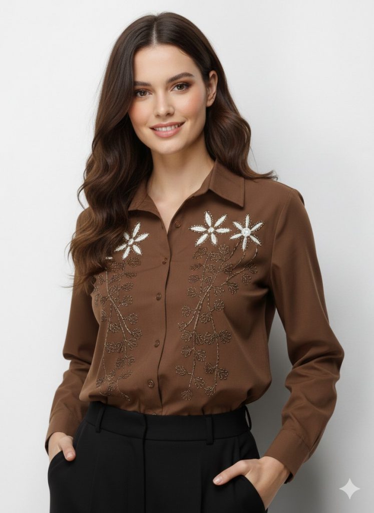 EKOL Nakışlı Gömlek 2810