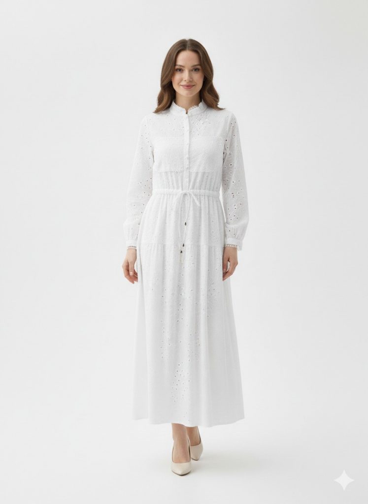 KAYRA Bel Detaylı Maksi Elbise 23062 - EKRU