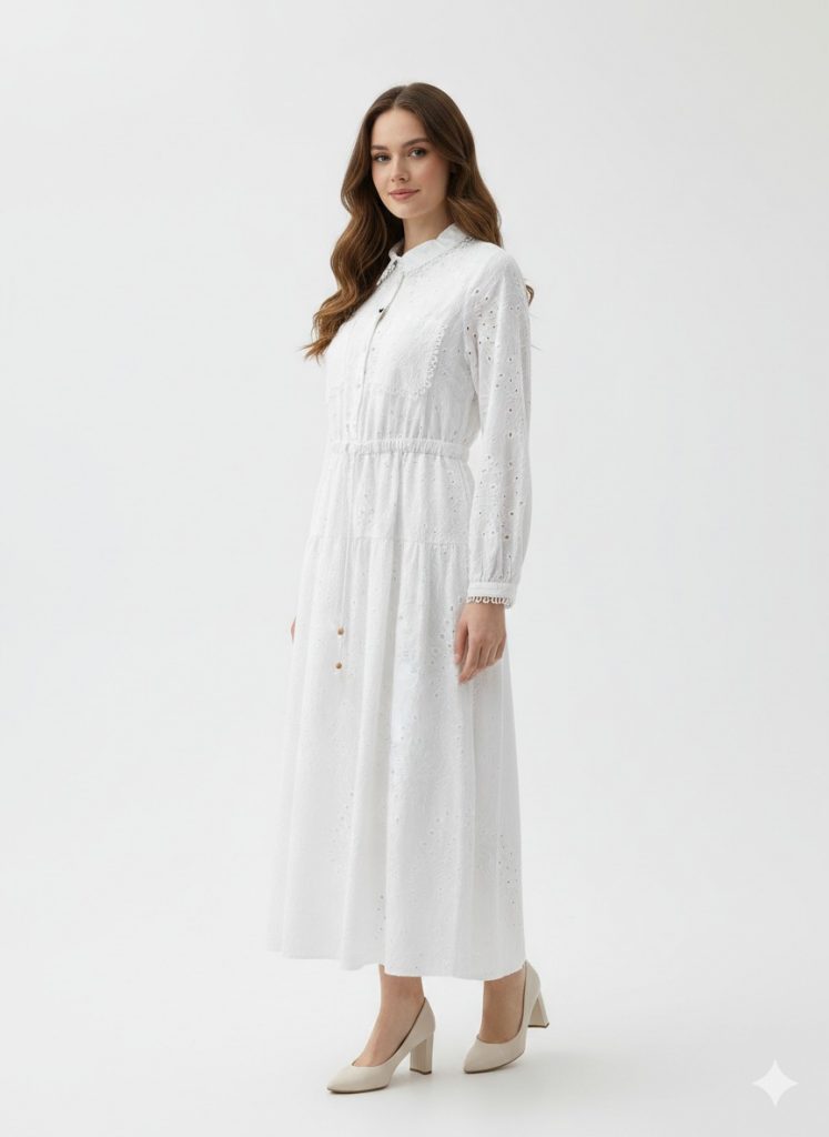 KAYRA Bel Detaylı Maksi Elbise 23062 - EKRU