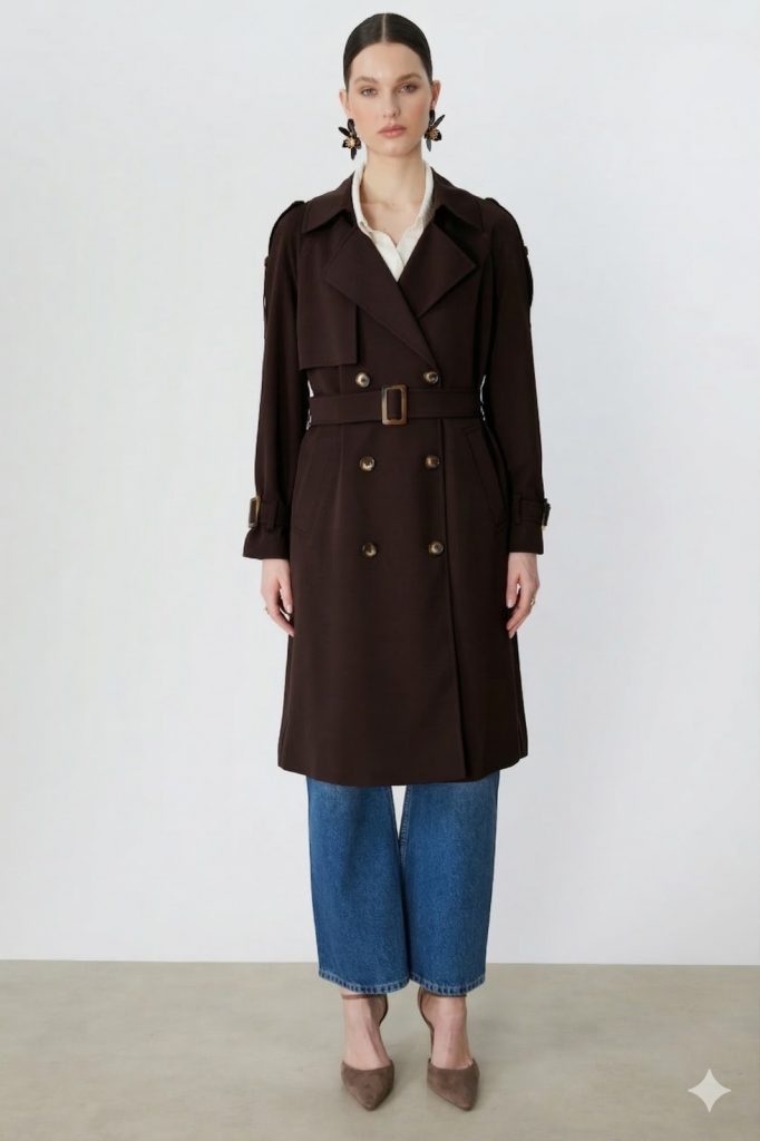 EKOL Kemer Detaylı Trençkot 7006 - kahve