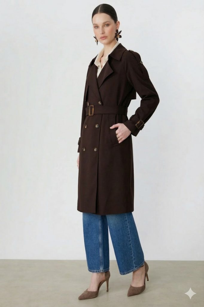 EKOL Kemer Detaylı Trençkot 7006 - kahve