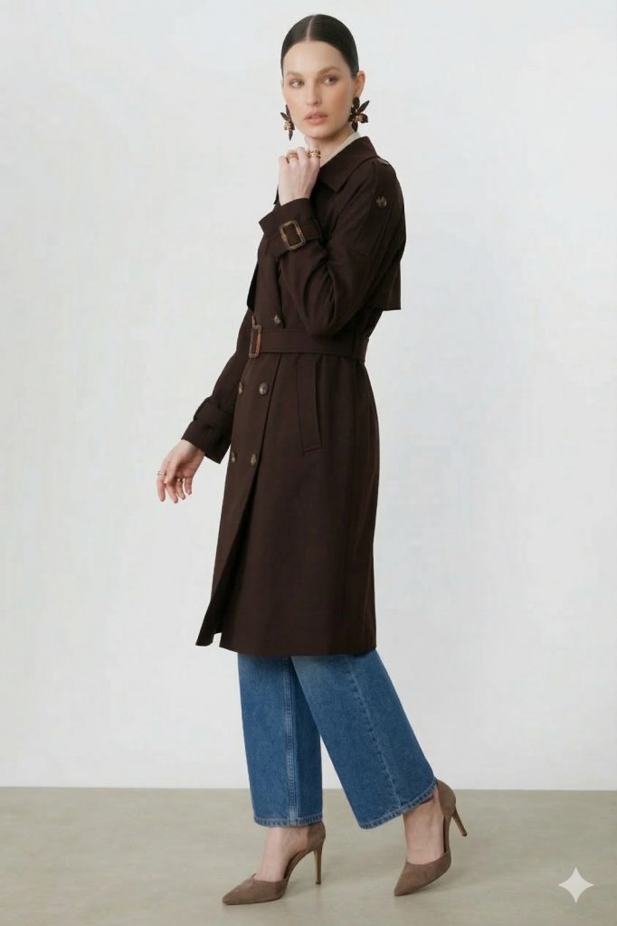 EKOL Kemer Detaylı Trençkot 7006 - kahve