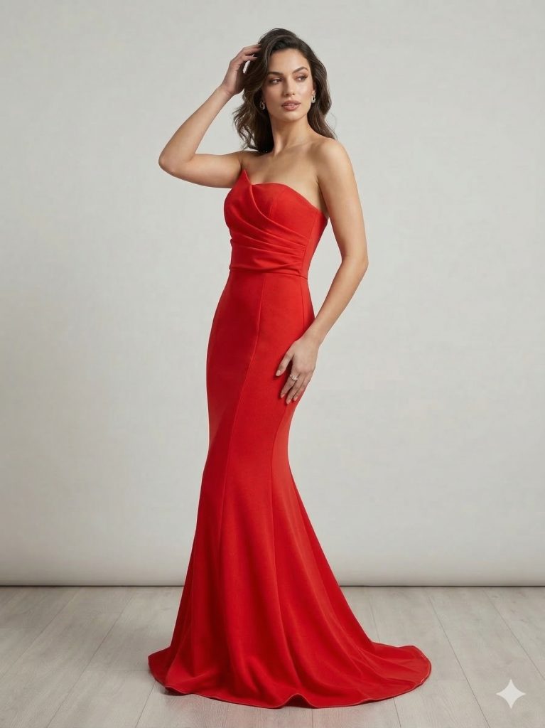 ZMS Askısız Drapeli Abiye 8391 - KIRMIZI