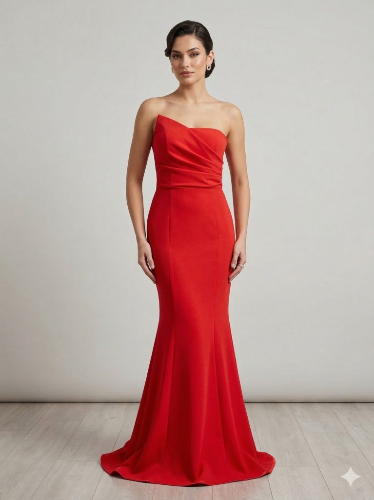 ZMS Askısız Drapeli Abiye 8391 - KIRMIZI